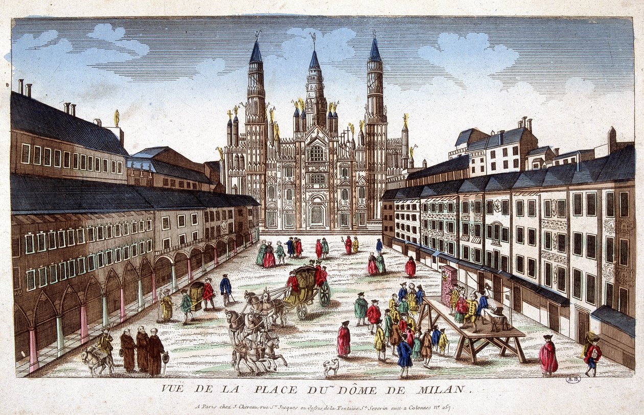 Udsigt over Duomo-pladsen i Milano. Begyndelsen af det 18. århundrede. af Unknown artist