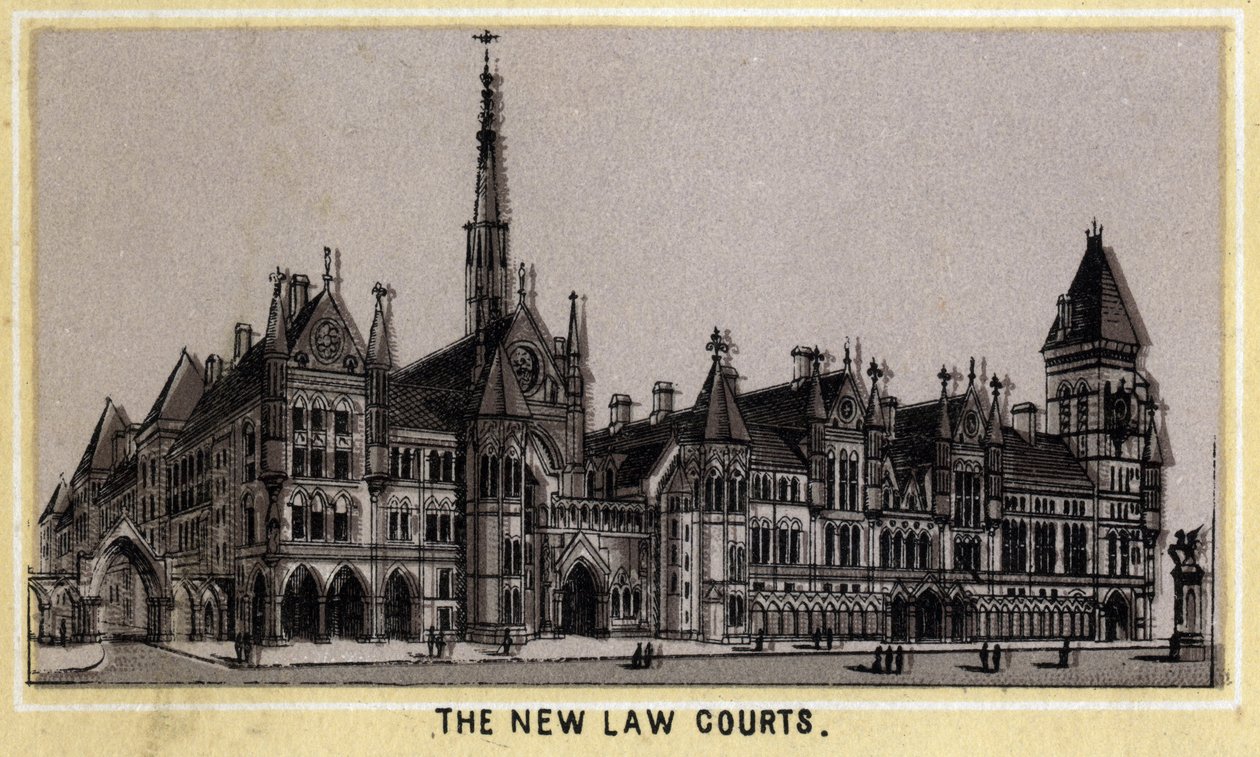 Udsigt over New Court of Justice i London, England. af Unknown artist