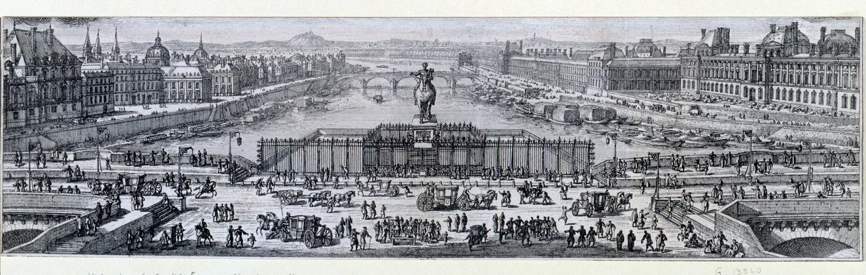 Udsigt over Pont Neuf i Paris. Gravering fra slutningen af det 17. Paris, Musee Carnavalet af Unknown artist