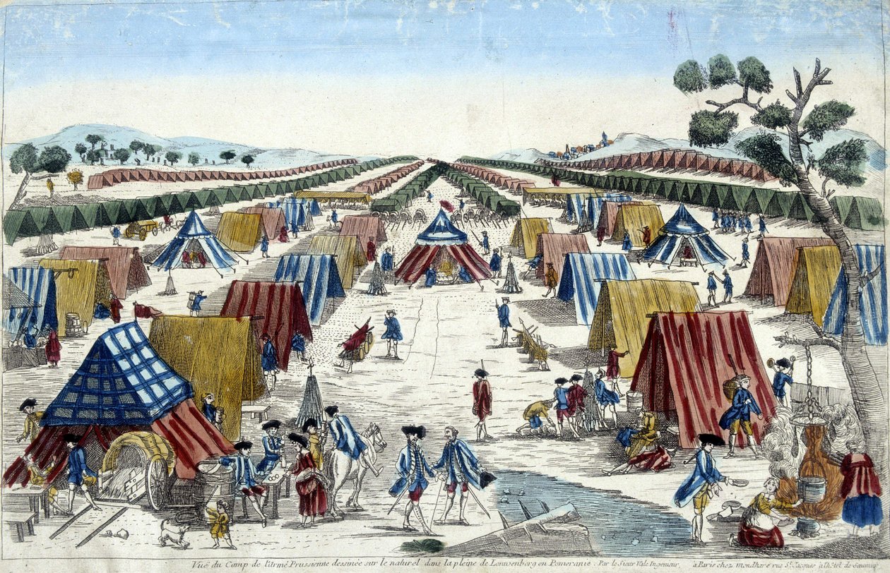 Udsigt over den preussiske hærlejr, tegnet på natur i Lomvenborg-sletten i Pommern. af Unknown artist
