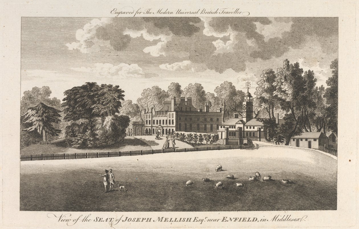 Udsigt over Joseph Mellishs sæde, Esquire nær Enfield i Middlesex, ydre forstad - nord af Unknown artist