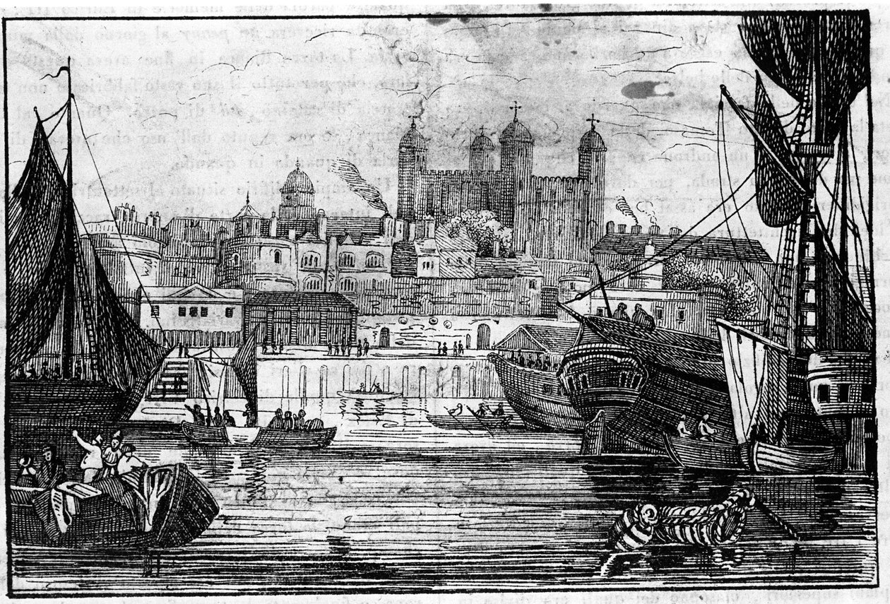 Udsigt over Tower of London og Themsen i slutningen af det 18. århundrede gravering af Unknown artist