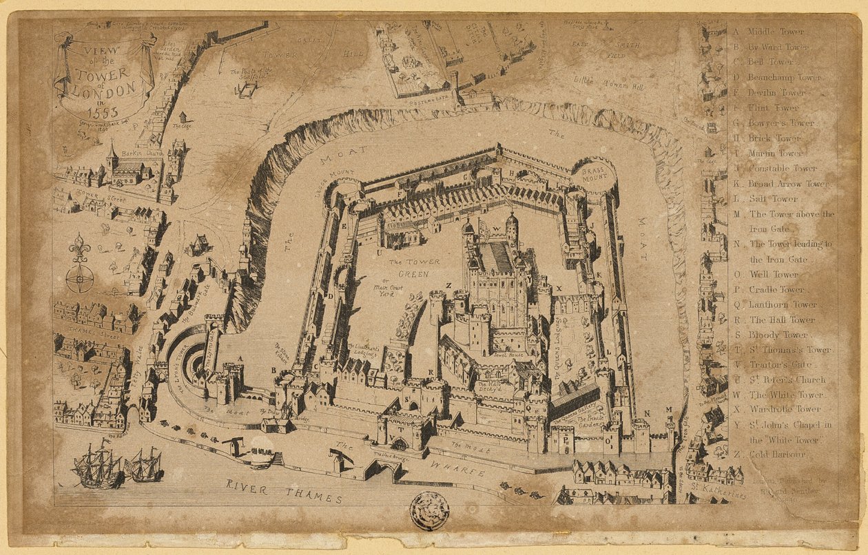 Udsigt over Tower of London i 1553 af Unknown artist