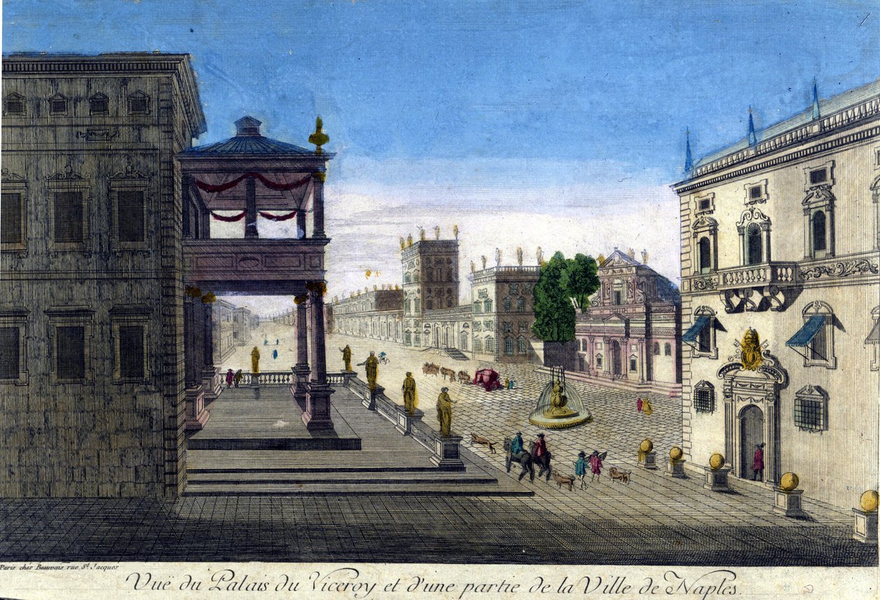 Udsigt over Viceroi-paladset og en del af byen Napoli i 1760. af Unknown artist