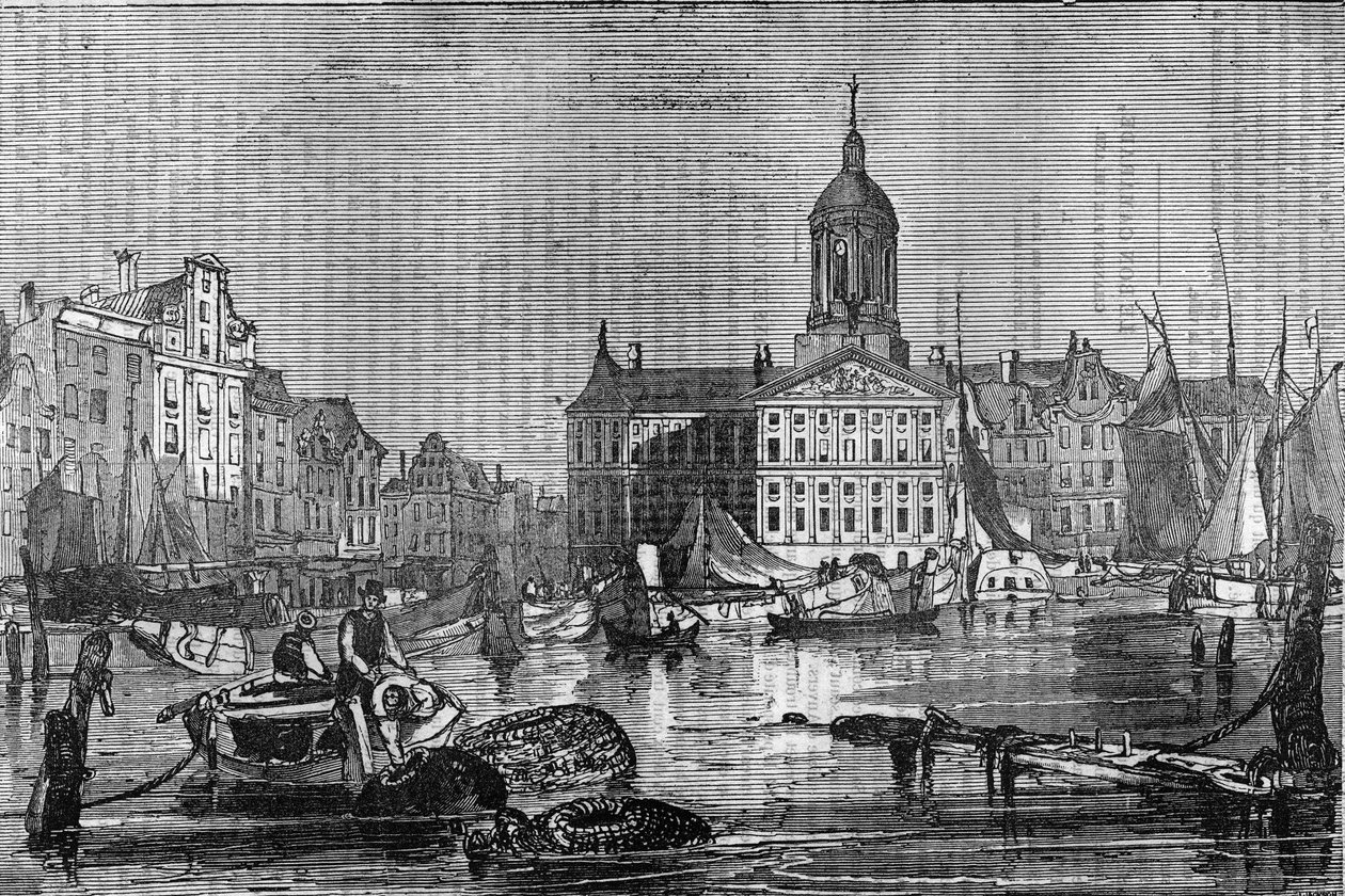 Udsigt over byen Amsterdam og det gamle rådhus i det 19. århundrede. af Unknown artist