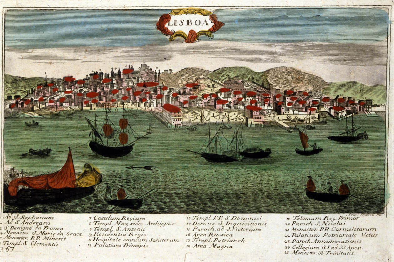 Udsigt over byen Lissabon i Portugal i slutningen af det 18. århundrede af Unknown artist