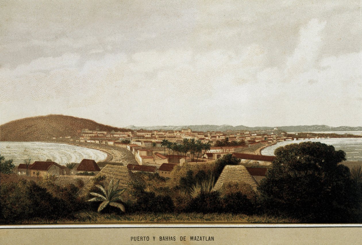 Udsigt over byen Mazatlan på kysten af Stillehavet.Mexico af Unknown artist