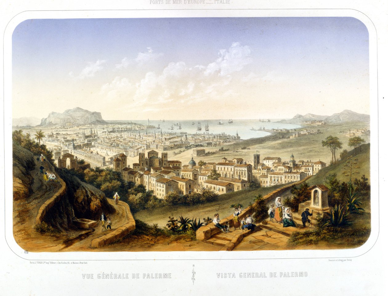 Udsigt over byen Palermo (Palermo). 1850. Stik fra 1860 af Unknown artist