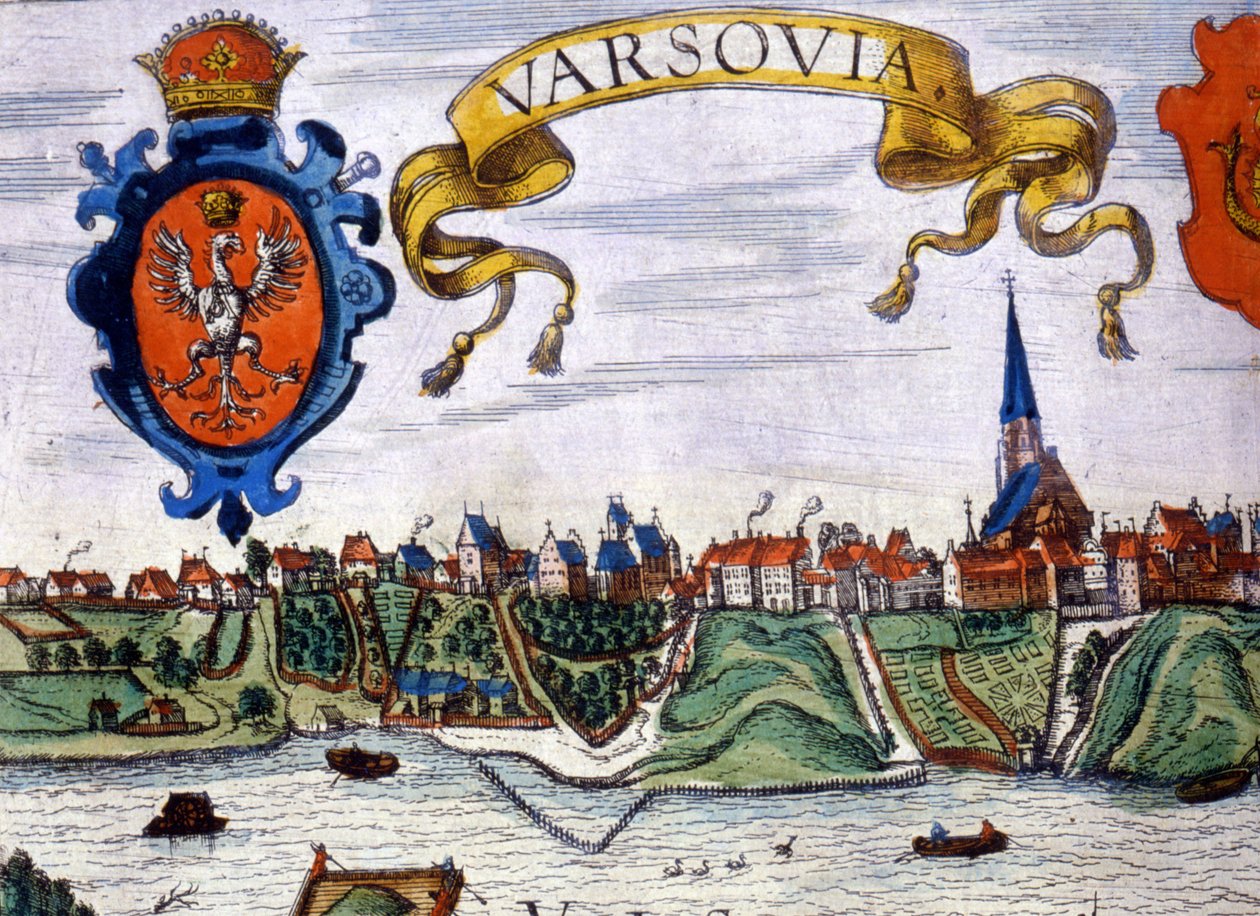 Udsigt over byen Warszawa med byens våbenskjold. 1780. af Unknown artist