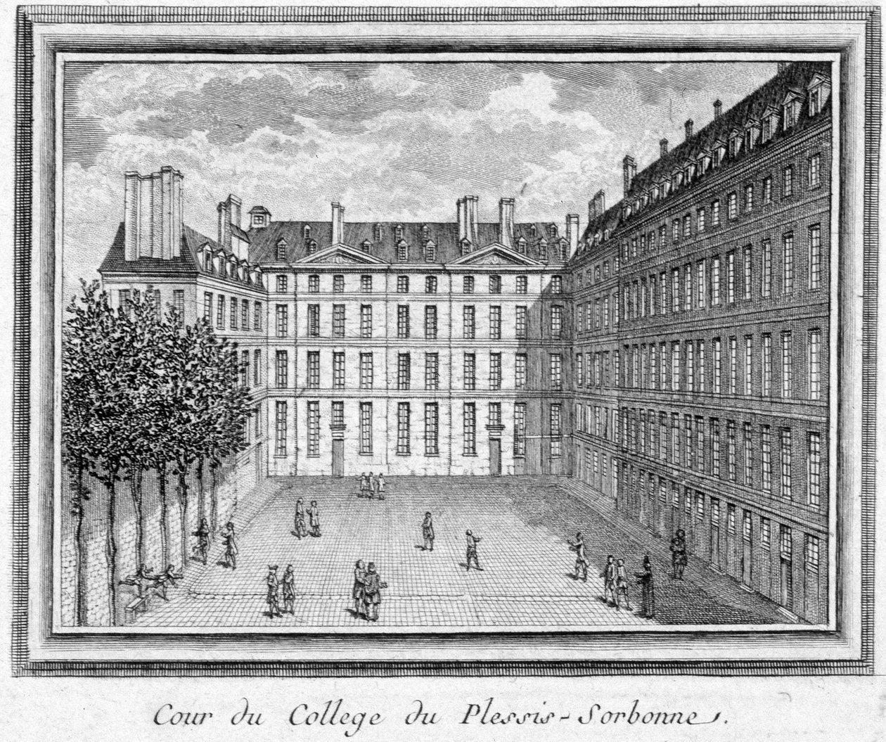 Udsigt over hoffet til kollegiet i Plessis Sorbonne (Paris), grundlagt i 1323 af Geoffroy du Plessis Balisson, brugt i 1848 og 1849 af ENA. Gravering bevaret på Musee Carnavalet. af Unknown artist
