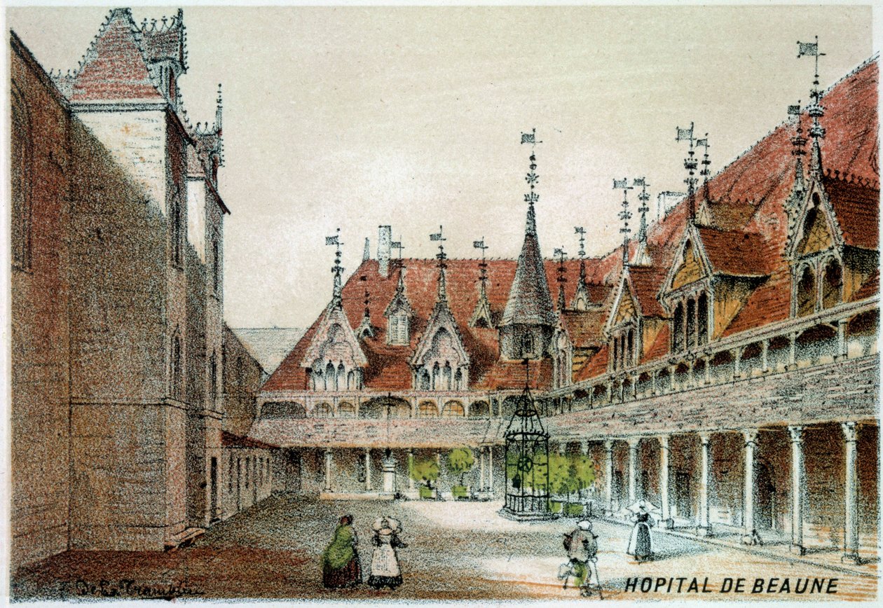 Udsigt over gården til Hospices de Beaune af Unknown artist