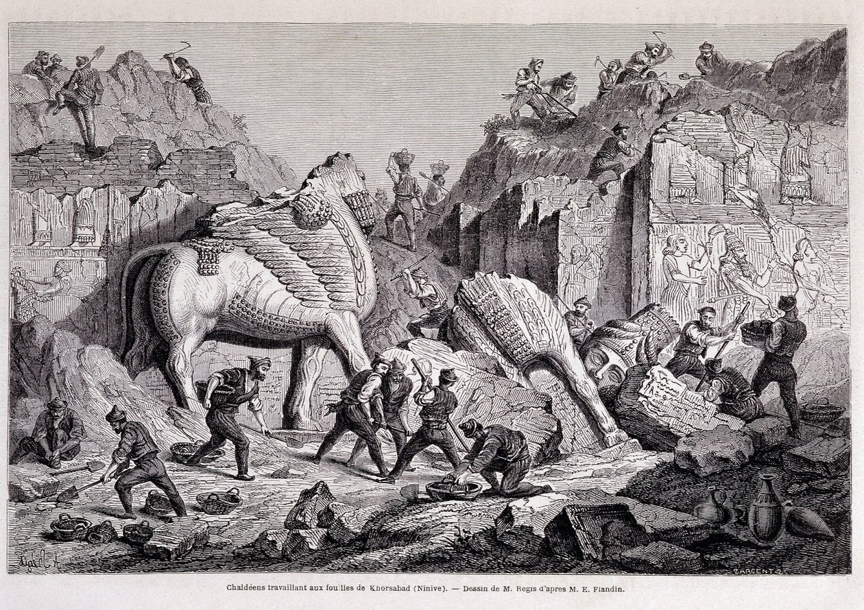 Udsigt over udgravningerne af Khorsabad (Khunsabad) (Nineveh) - i "" Jorden rundt"" 2. uge 1861. af Unknown artist