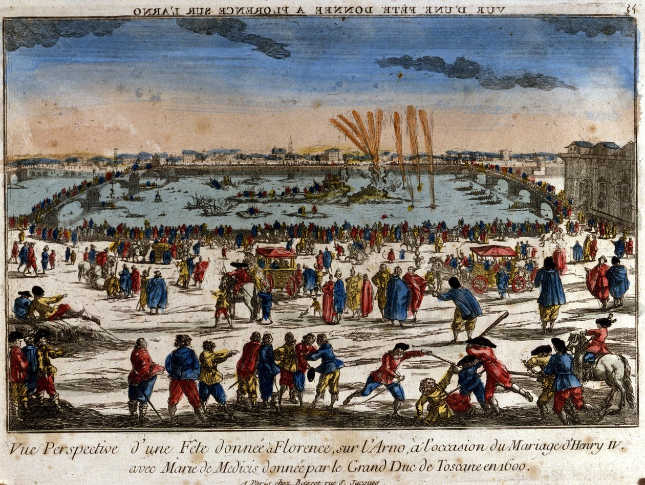 Udsigt over festen givet i Firenze på bredden af Arno-floden af storhertugen af Toscana i anledning af Henrik IV