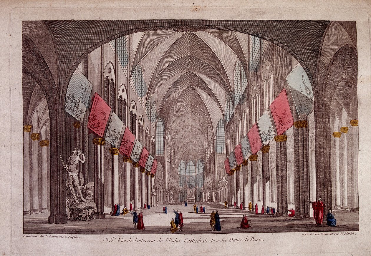 Udsigt over det indre af Notre-Dame de Paris - optisk udsigt af Unknown artist