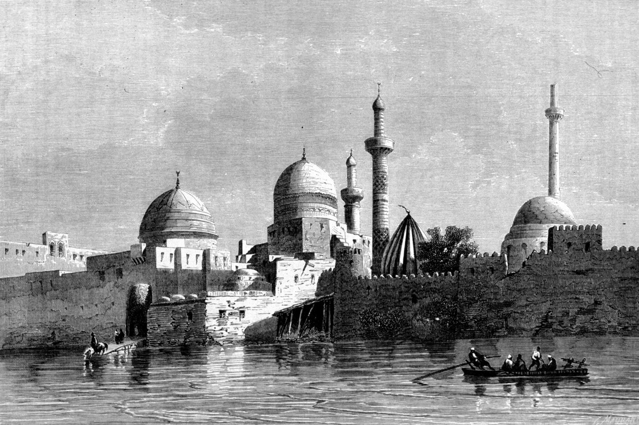 Udsigt over moskeen i Mosul (Nineve) i Irak. 1800-tals gravering. af Unknown artist