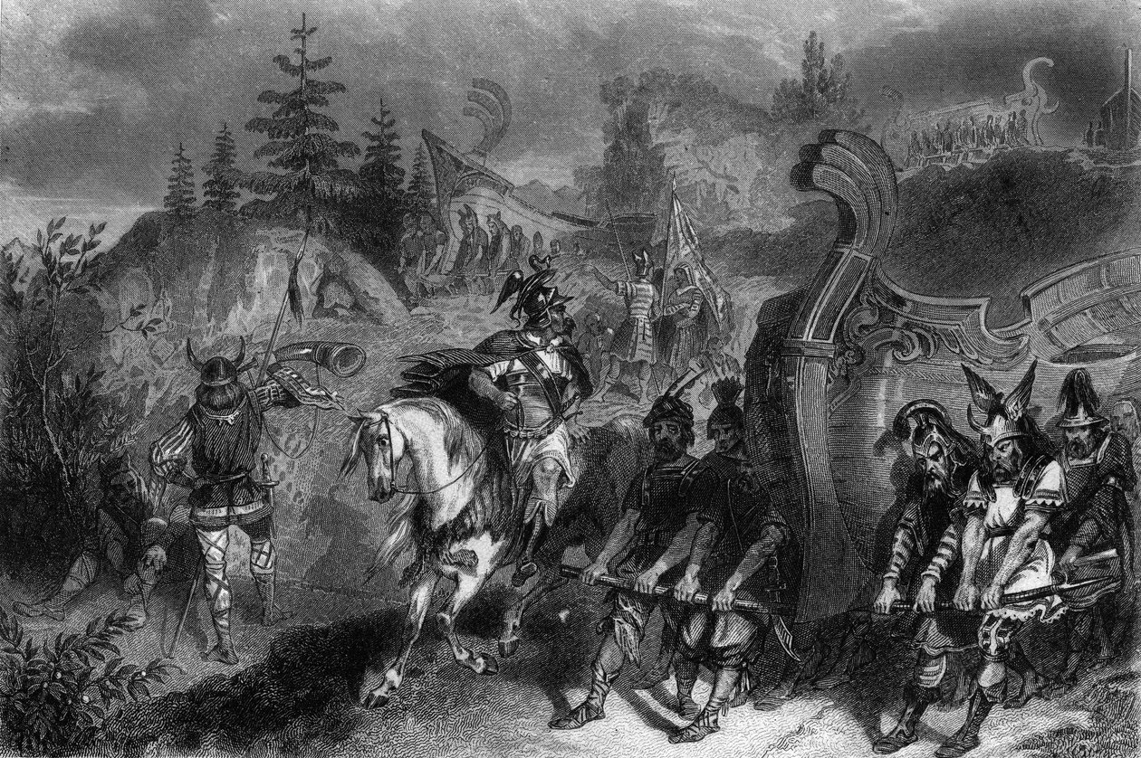 Vikingernes flåde transporteret til Jorden. i "Flådens almindelige historie"" af Van Tenac af Unknown artist