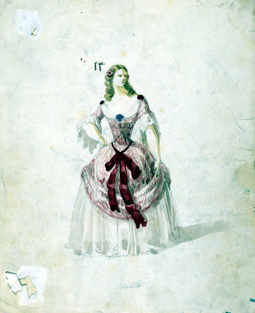 Violetta kostume til operaen "La Traviata" "af Giuseppe Verdi til La Scala fra 1855. af Unknown artist