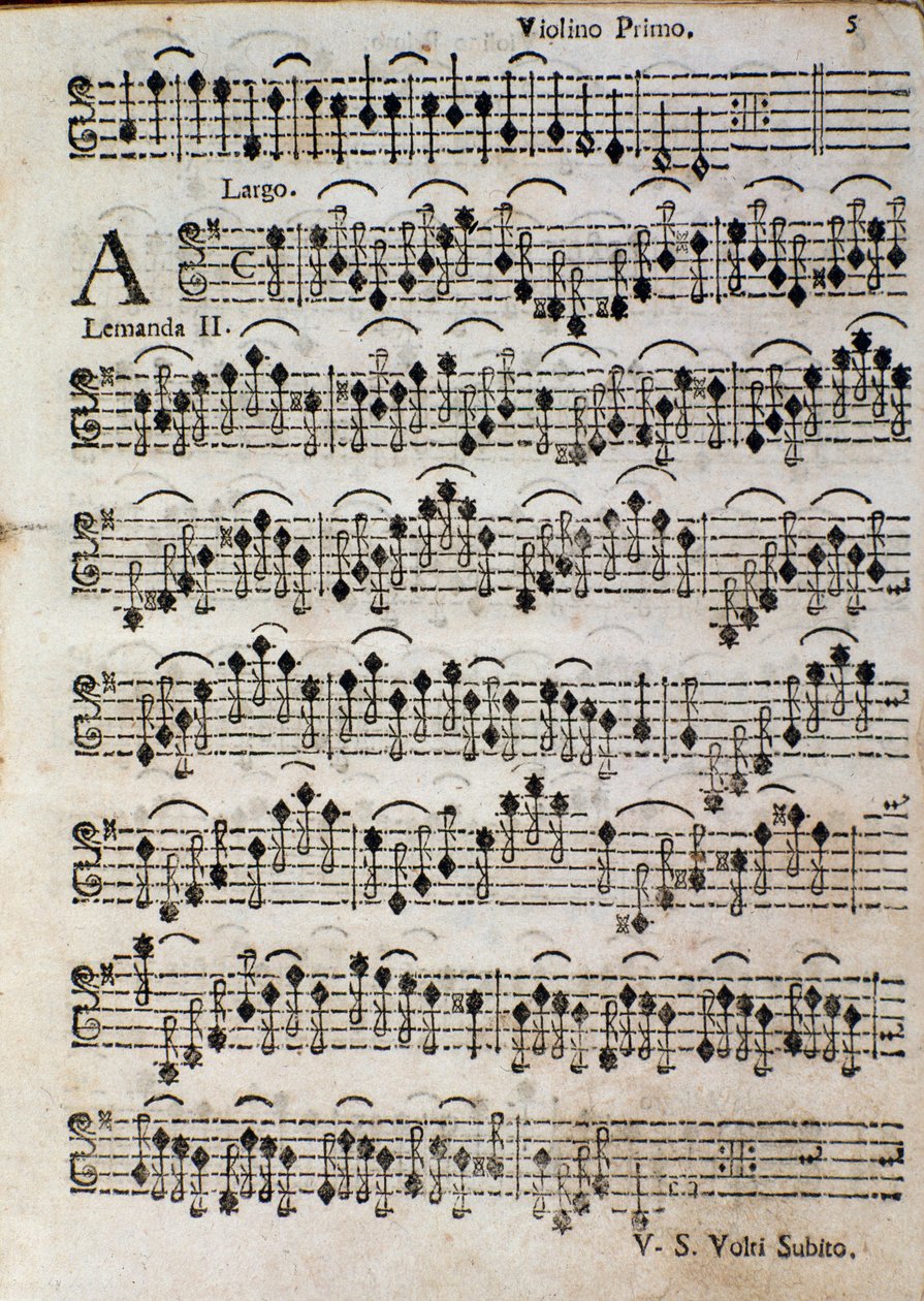 Violin. Nodeblad til Balletto a 3, op. 3 af Thomas Albinoni (1701) af Unknown artist