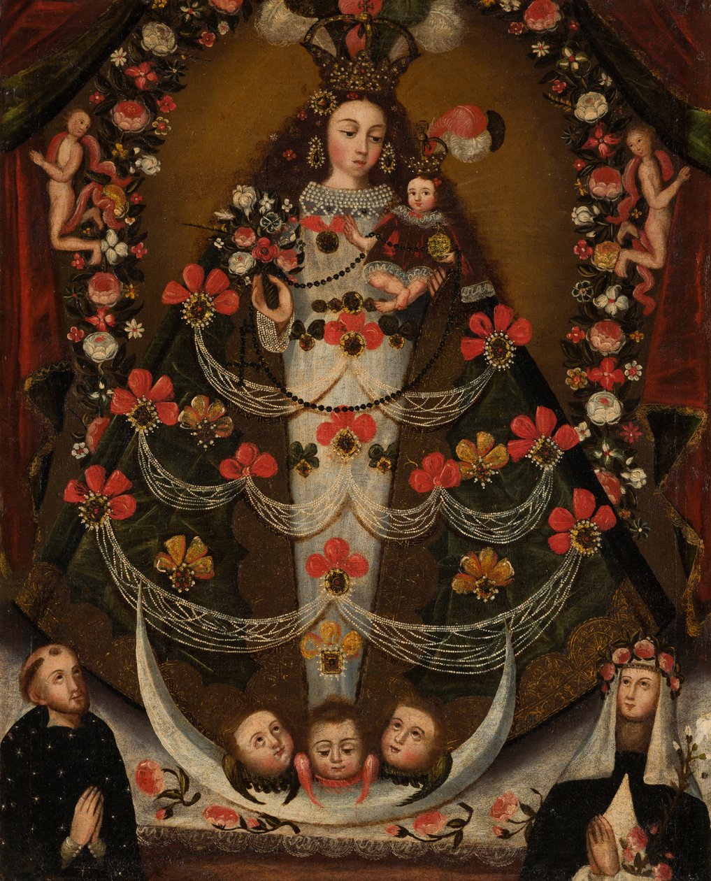Jomfru af Pomata med Sankt Nikolaus Tolentino og Sankt Rose af Lima af Unknown artist