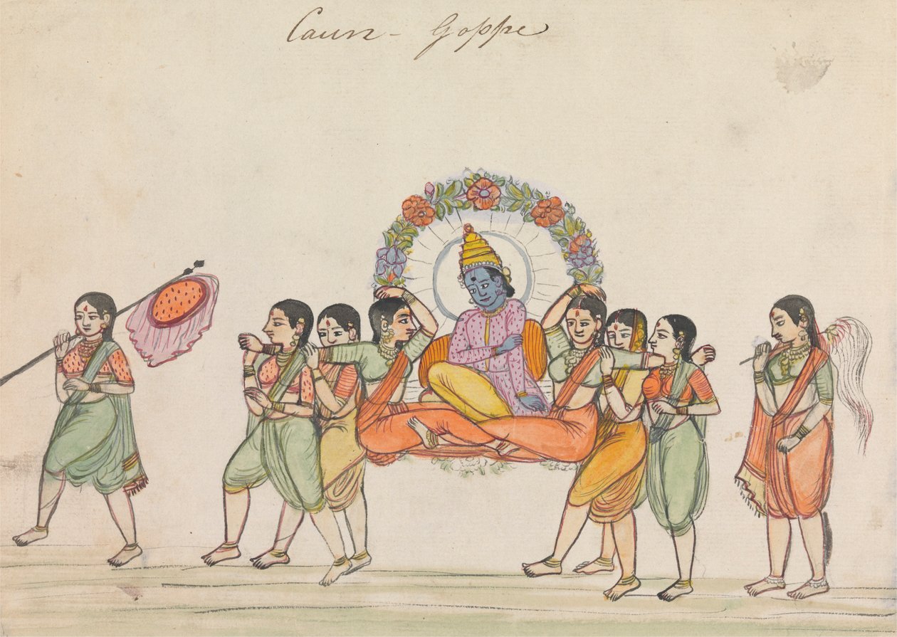 Vishnu rider på en Palanquin sammensat af kvindelige ledsagere af Unknown artist
