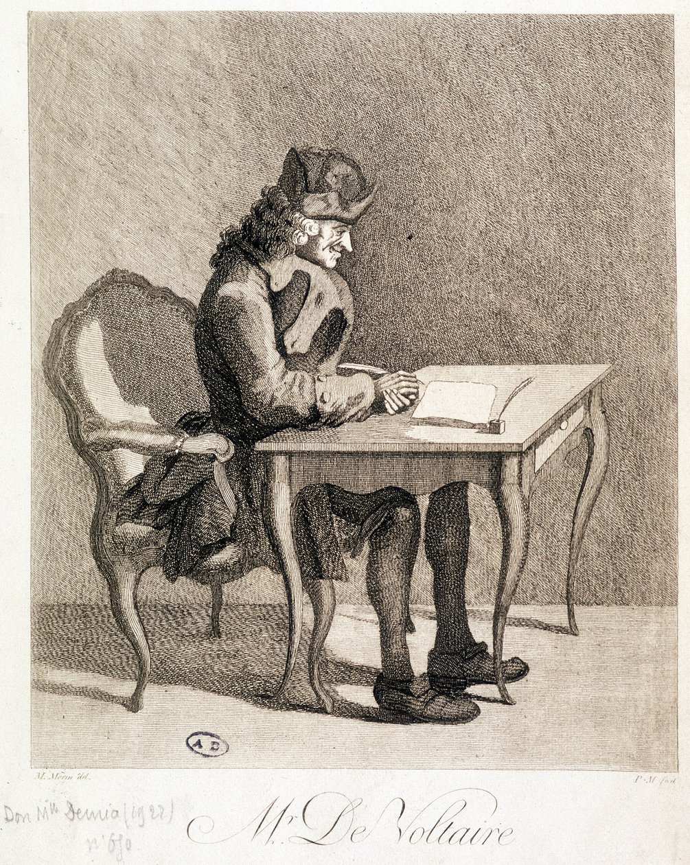 Voltaire ved sit arbejdsbord - gravering af Unknown artist
