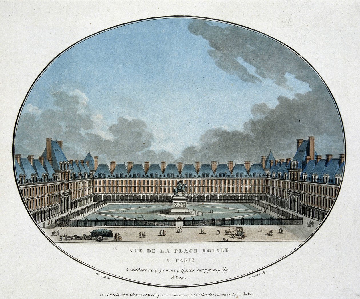 Udsigt over Place Royale i Paris (Place des Vosges). n.d. gravering 1700-tallet. af Unknown artist
