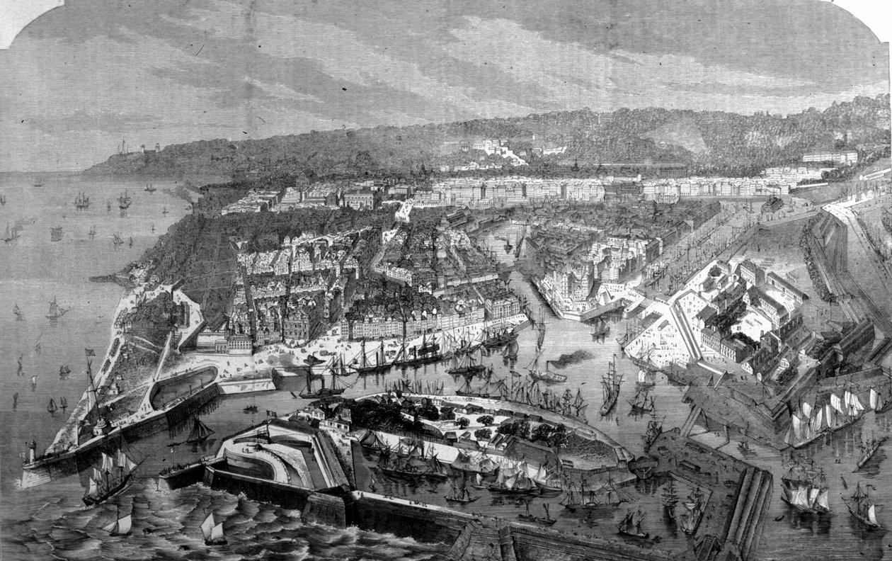 Vue du port du Havre.1868 Indgravering af det 19. århundrede. af Unknown artist