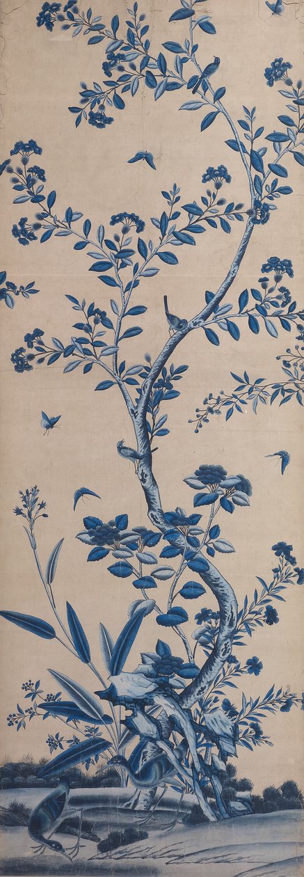 Tapetpanel med fugle og blomstrende træer af Unknown artist