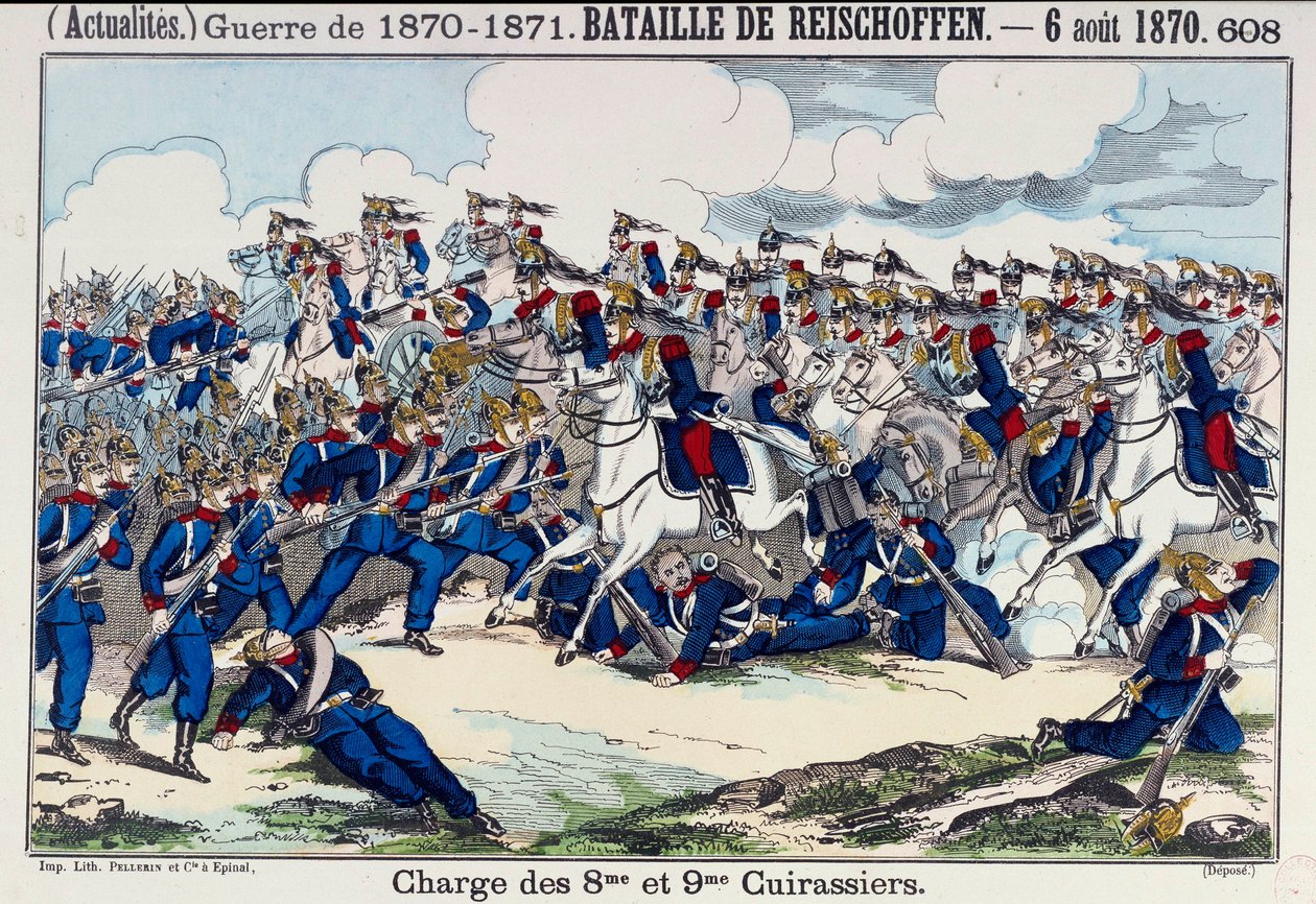 Krigen 1870-1871: udsigt over slaget ved Froeschwiller (eller Reischoffen) og angrebet på slagskibene, 6/08/1870 (genoplivning af Woerth). Indgravering af det 19. århundrede. Paris, B.N. af Unknown artist
