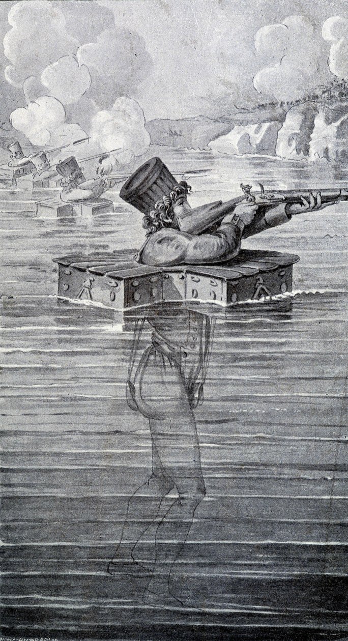 Krigsdragt fra det 19. århundrede. Indgravering af det 19. århundrede. af Unknown artist