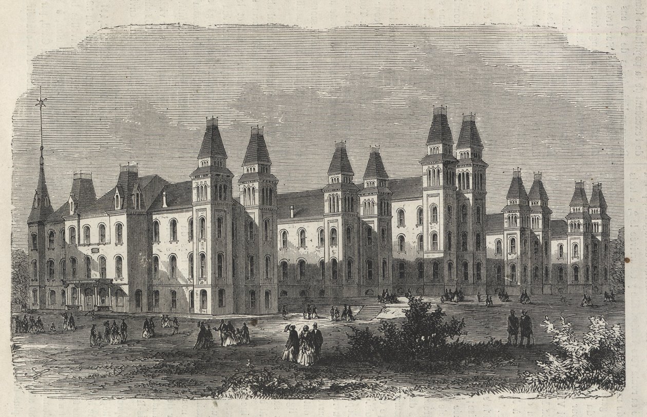 Ward Island Immigrant Hospital - New York State - Emigration Commission Establishment - Indgravering i "The Illustrious Universe" fra 1869 af Unknown artist
