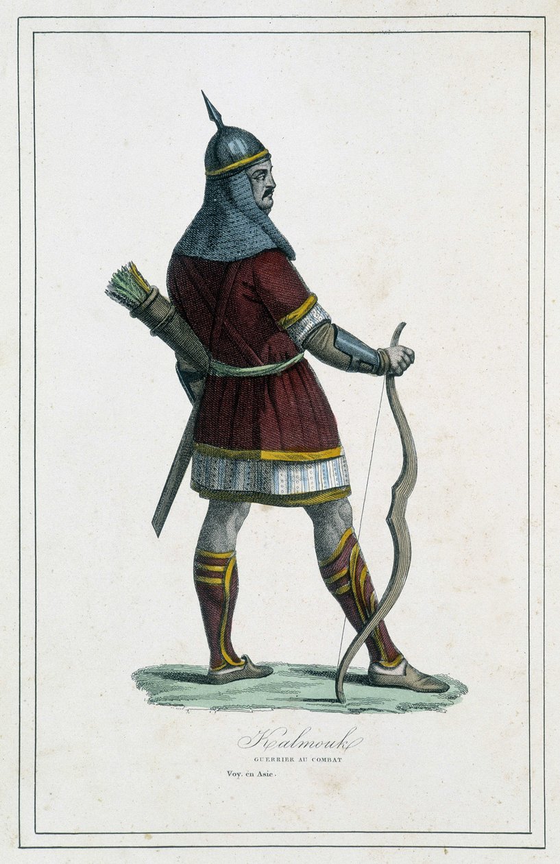 Warrior Kalmouk (mongolske folk i det sydlige Sibirien) - i "" Jordens forskellige folk"" af Abbé P. Jouhanneaud, Library of Good Books, Limoges af Unknown artist