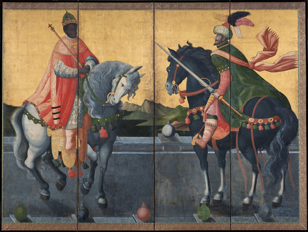 Western Kings on Horseback - Anonym - Første tredjedel af det 17. århundrede. - Akvarel og blæk på papir - 184x245 - Suntory Museum of Art af Unknown artist