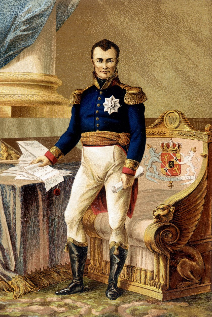 William I af Holland - William I af Holland (1772-1843) med forfatningen af 1815 - William I af Holland - (Guillaume Frederic af Orange-Nassau) af Unknown artist