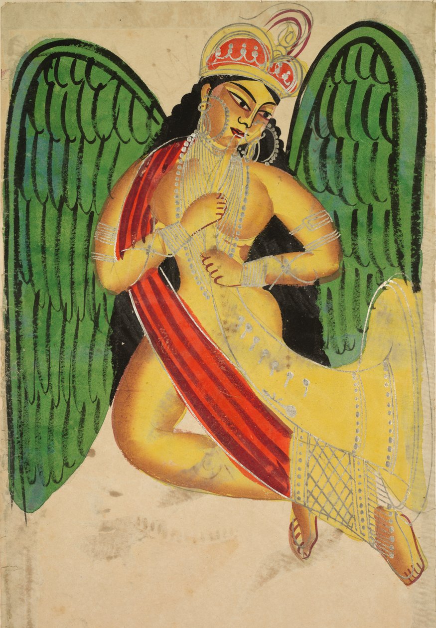 Bevinget Apsara med et horn (recto) af Unknown artist
