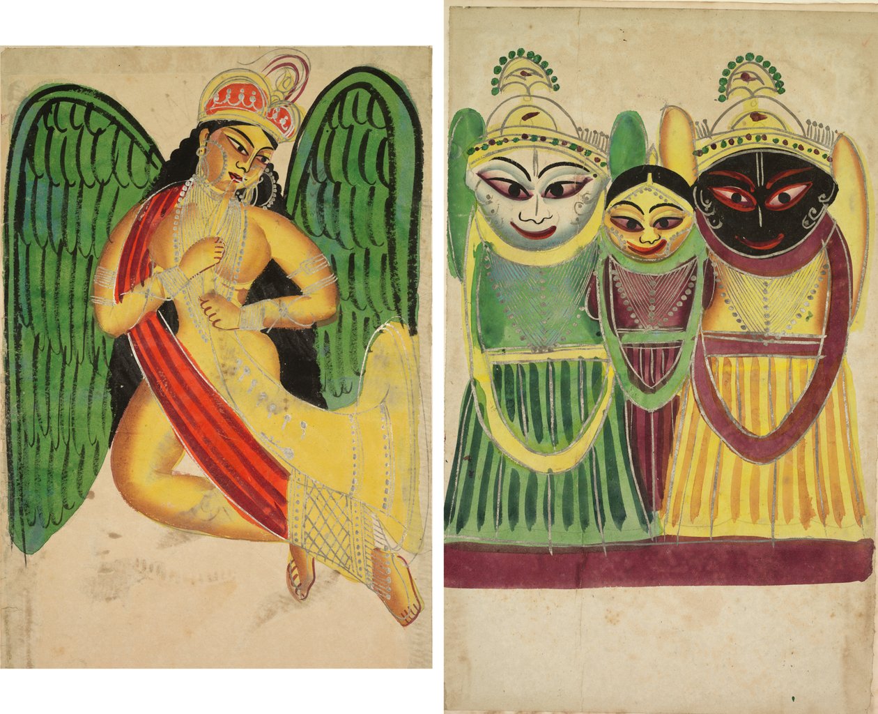Bevinget Apsara med et Horn (recto); Jagannatha Trio (verso) af Unknown artist