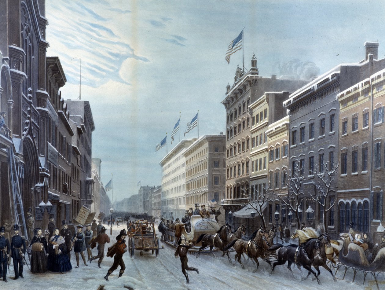 Vinterscene i Broadway, New York af Unknown artist