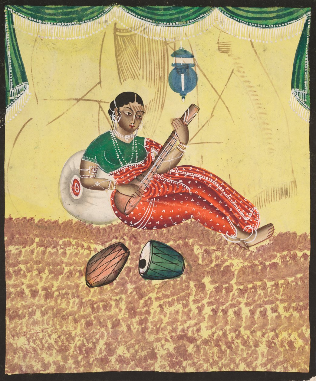 Kvinde spiller musik (rekto) af Unknown artist