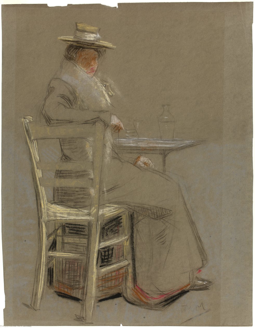 Kvinde siddende ved et bord af Unknown artist