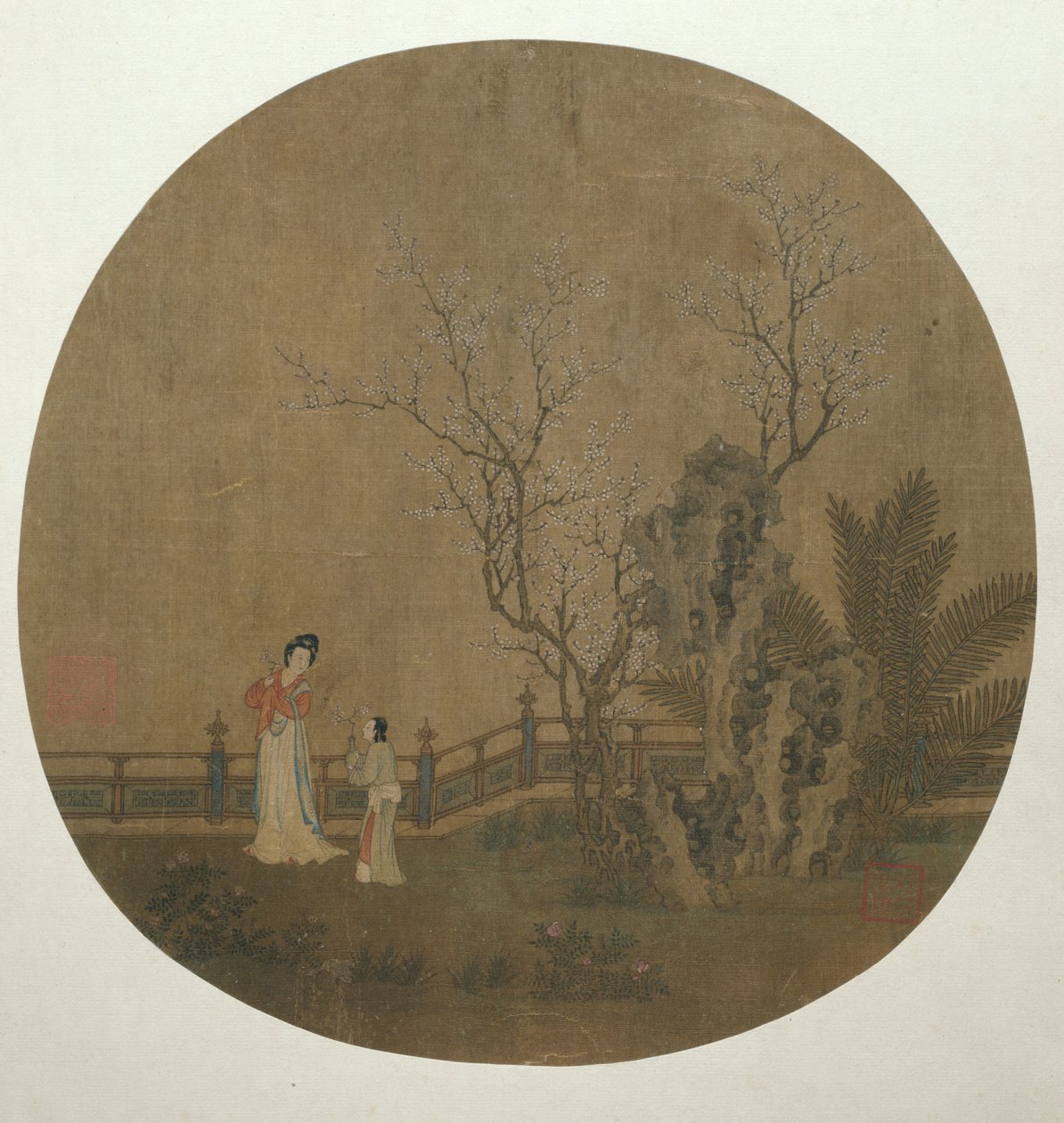 Kvinde med kvindelig tjener i en paladshave af Unknown artist