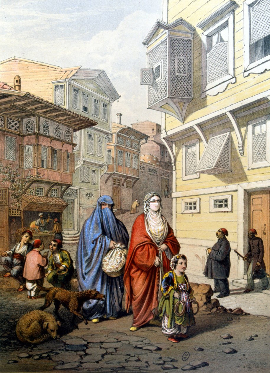 Kvinder tilsløret i en gade i Konstantinopel - gravering af Unknown artist