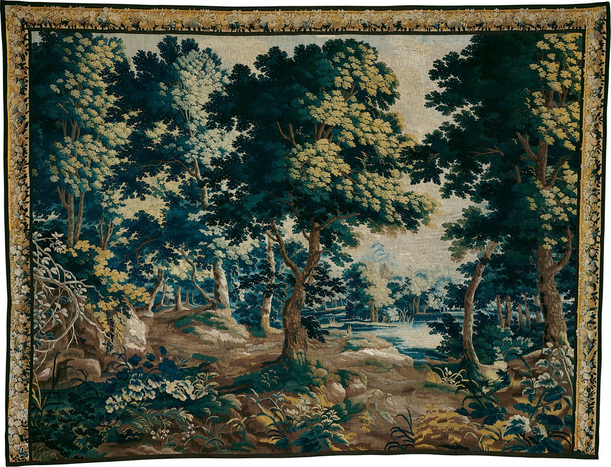 Skovområde med en dam af Unknown artist