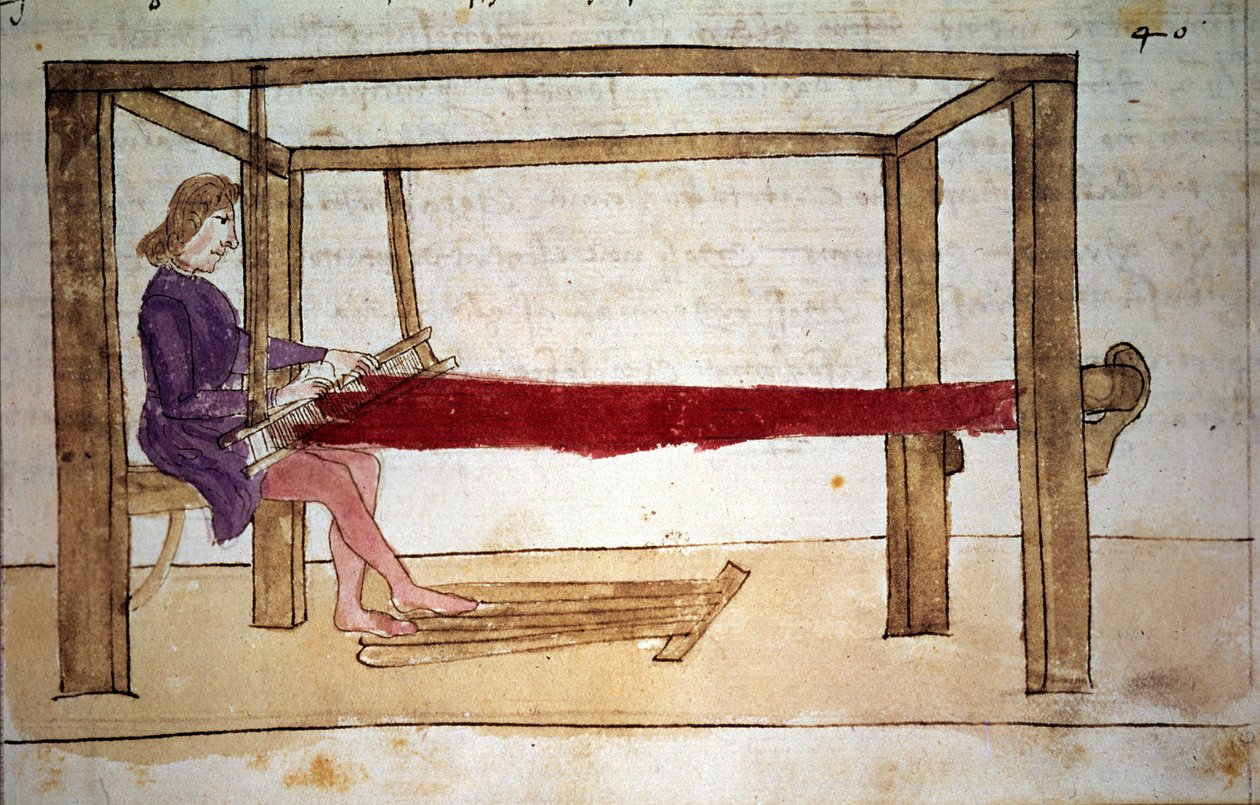 Uldvævning. Miniature fra et manuskript fra 1300-tallet. Firenze, Nazionale biblioteca af Unknown artist