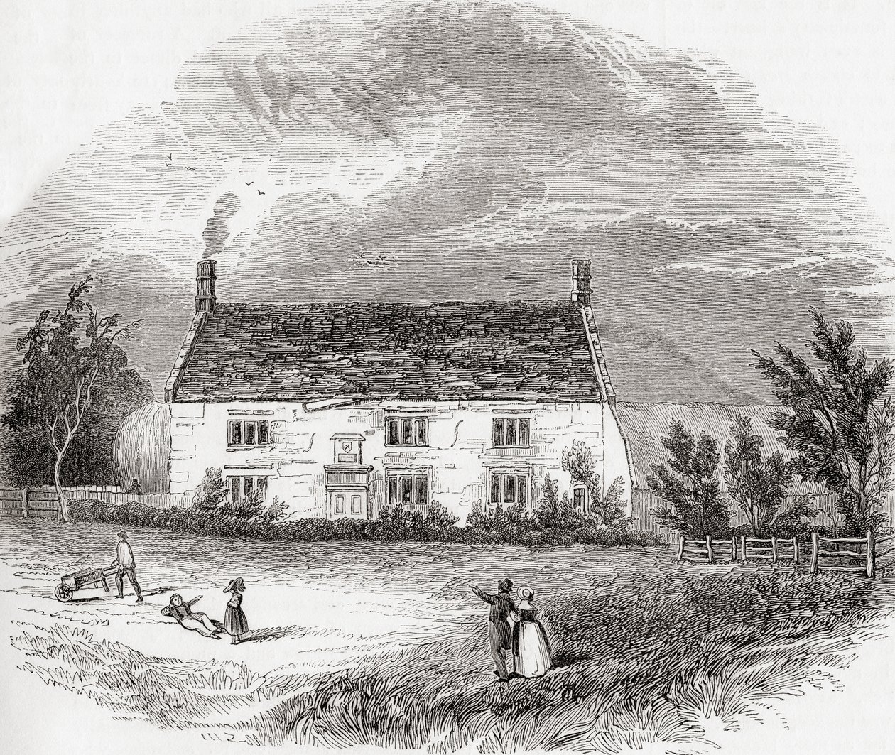 Woolsthorpe Manor, Woolsthorpe-by-Colsterworth, Lincolnshire, England, fra Old England: A Pictorial Museum, pub. 1847 af Unknown artist