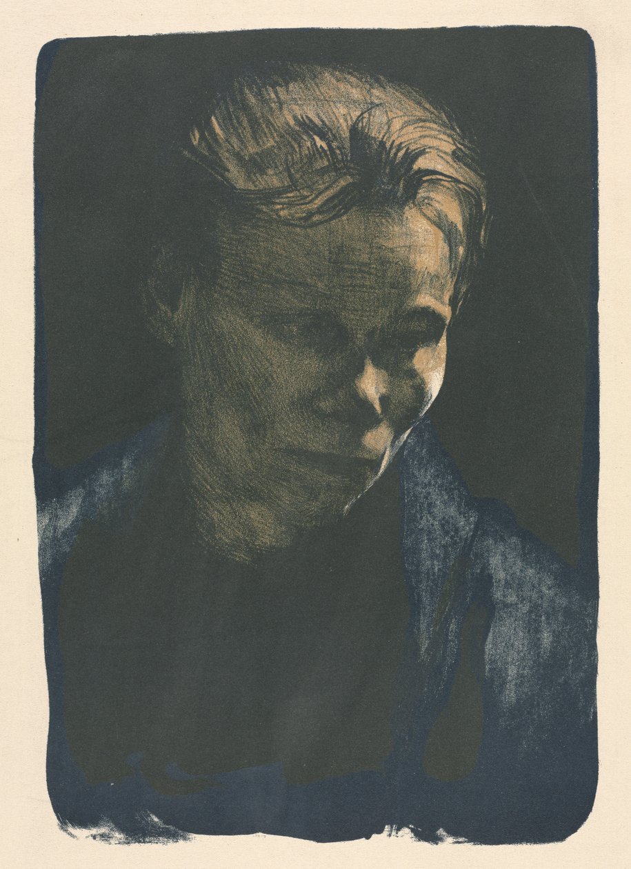 Arbejder kvinde med blåt sjal af Unknown artist