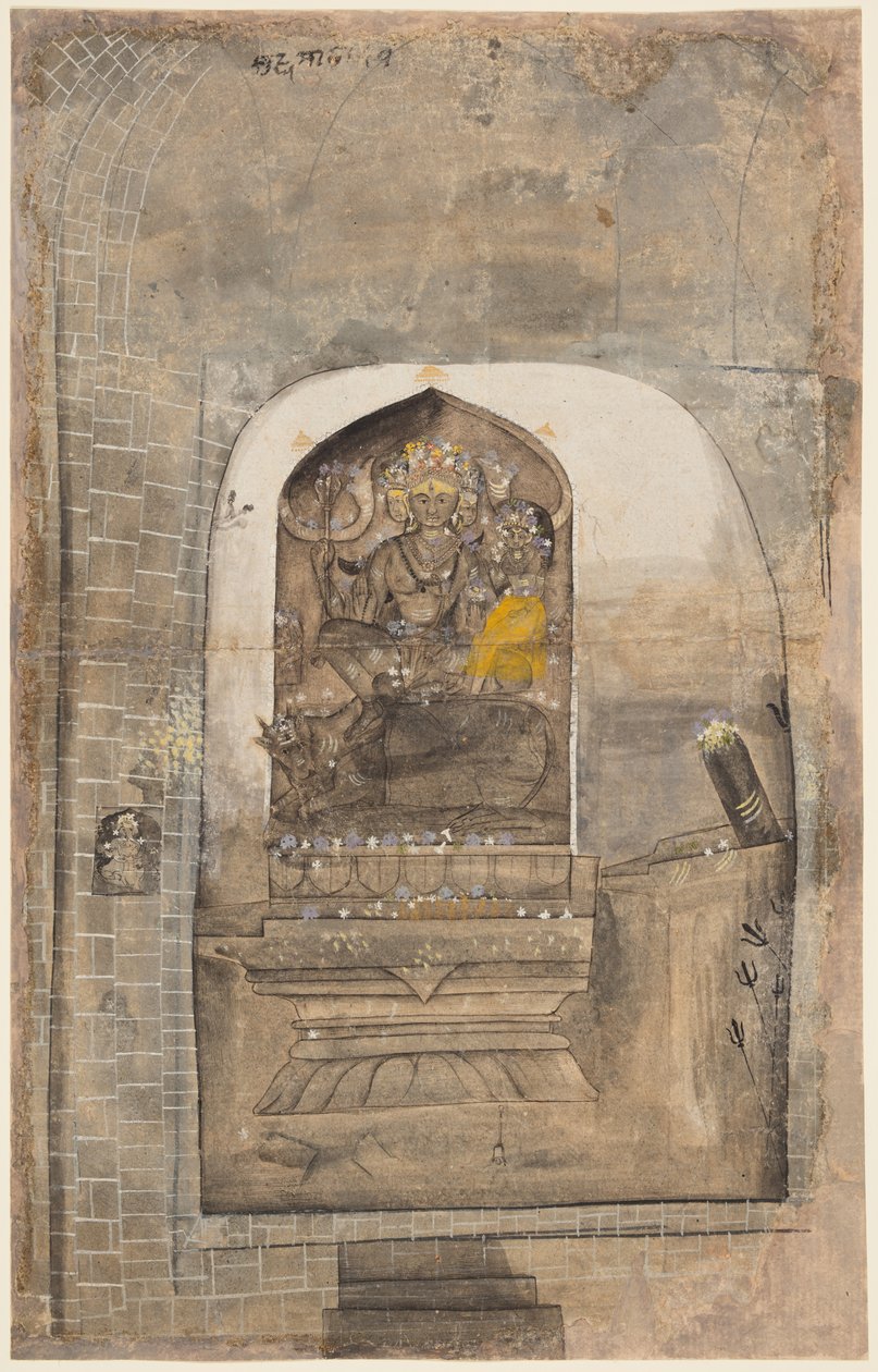 Tilbedelse af sten Billede af Shiva og Parvati i en helligdom af Unknown artist