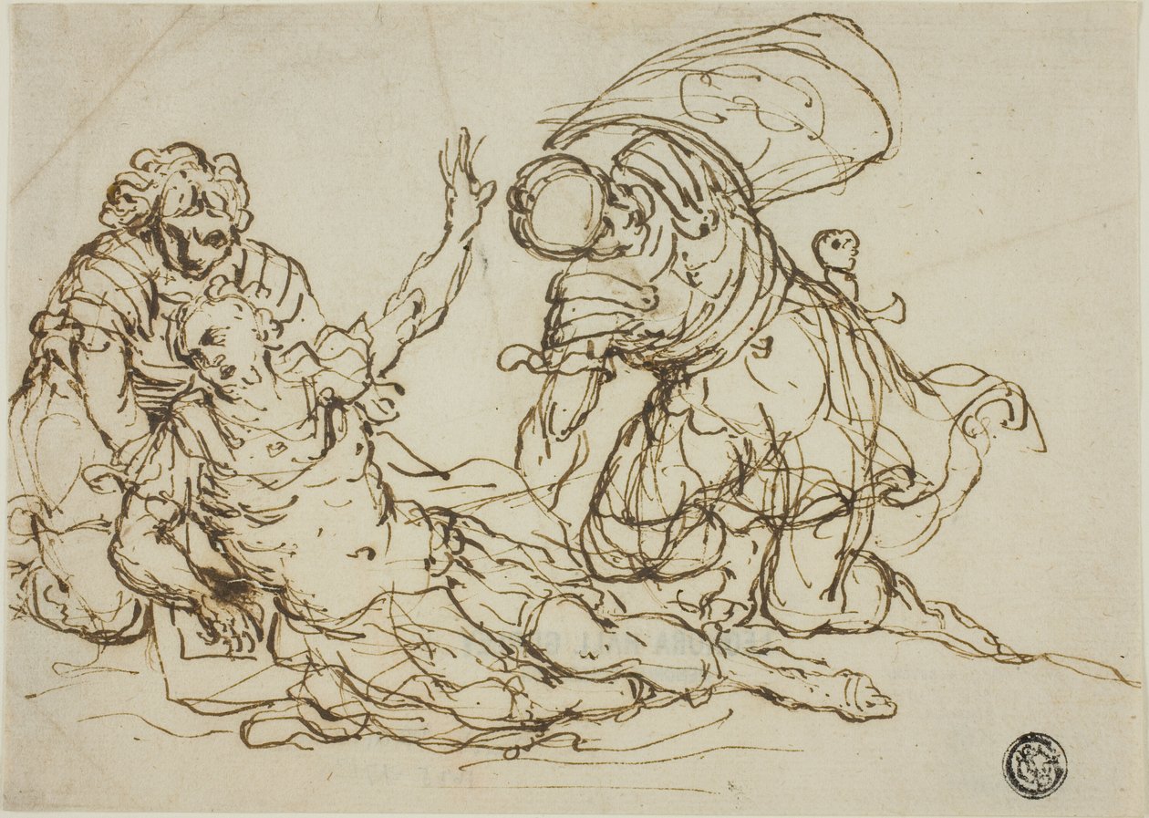 Såret kriger og to ledsagere af Unknown artist