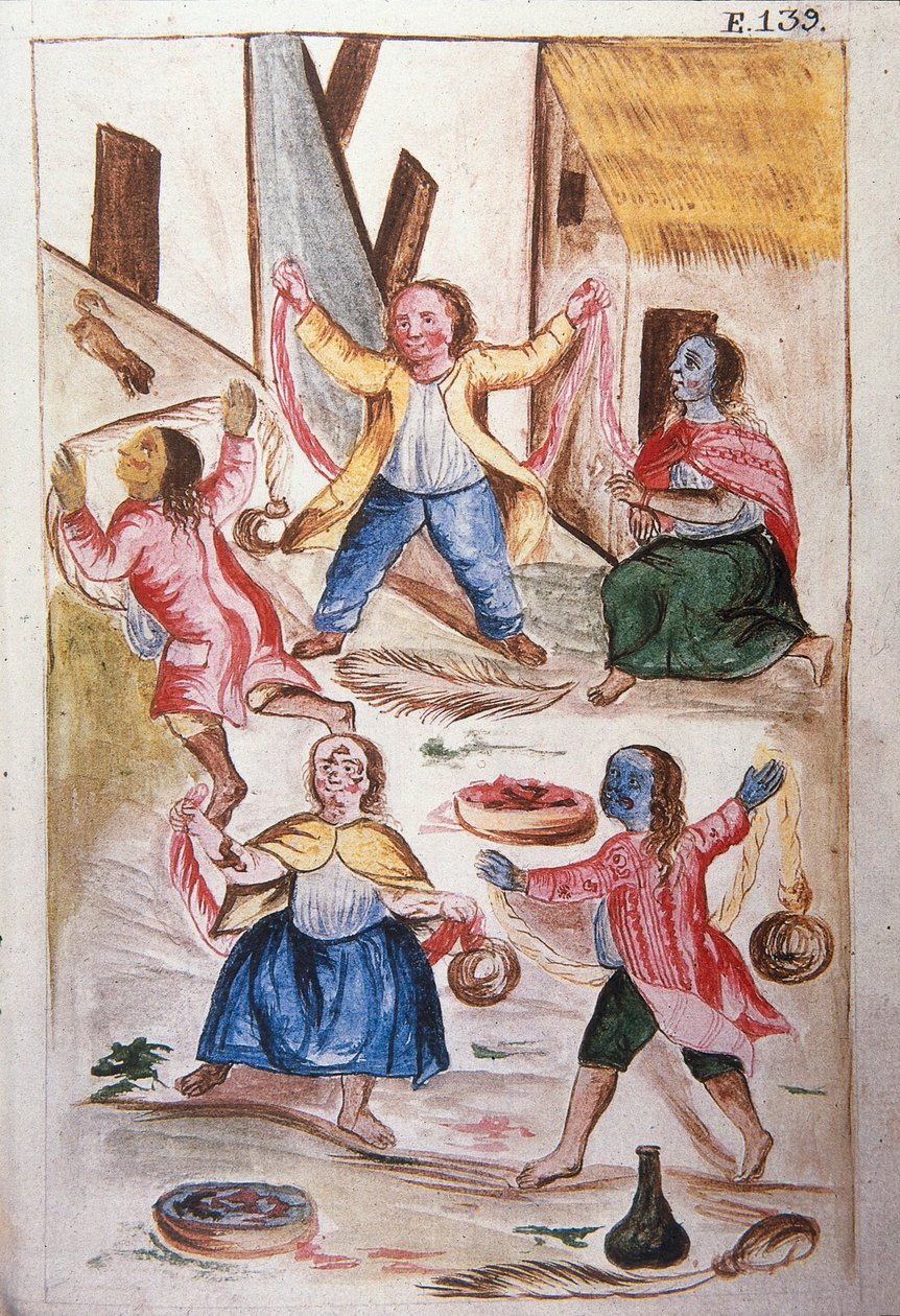 Unge indianere danser under karnevallet, fra bogen "Trujillo del Peru" eller "Códice Martínez Compañón", af Baltazar Martinez Compañón y Bujanda, biskop af Trujillo (1782-1785) af Unknown artist