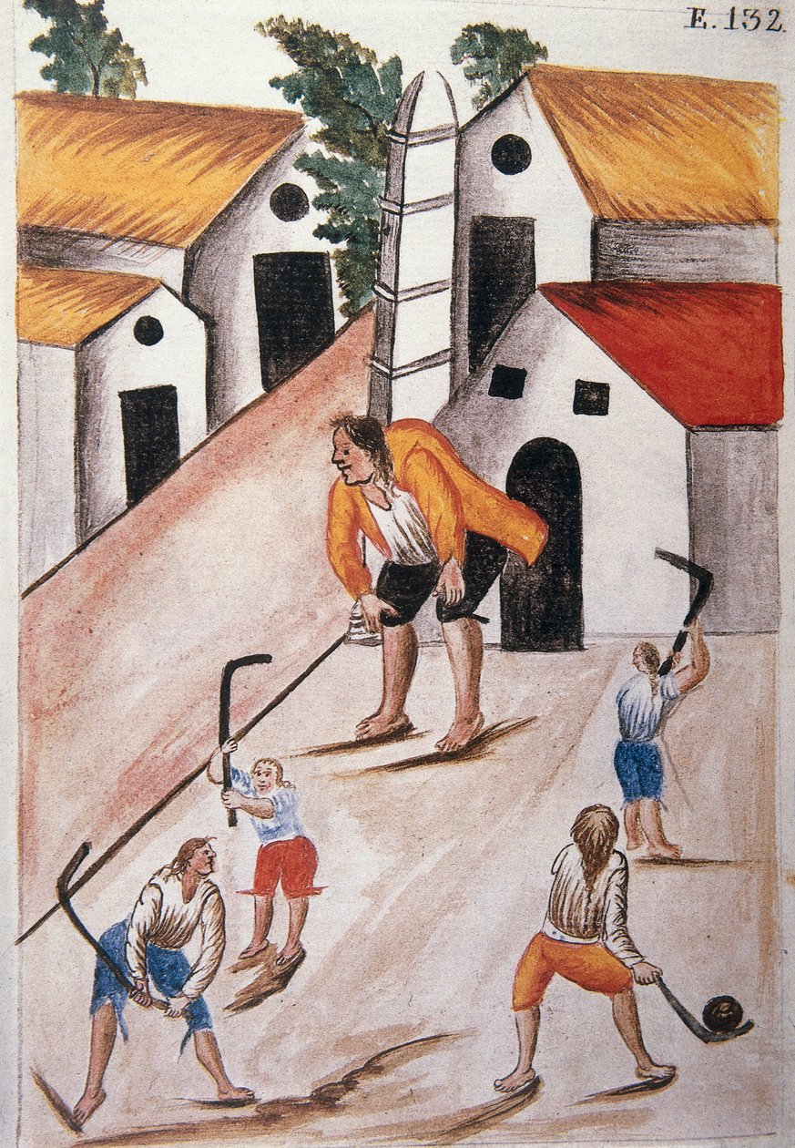 Unge indianere, der spiller bold, fra bogen "Trujillo del Peru" eller "Códice Martínez Compañón", af Baltazar Martinez Compañón y Bujanda, biskop af Trujillo (1782-1785) af Unknown artist