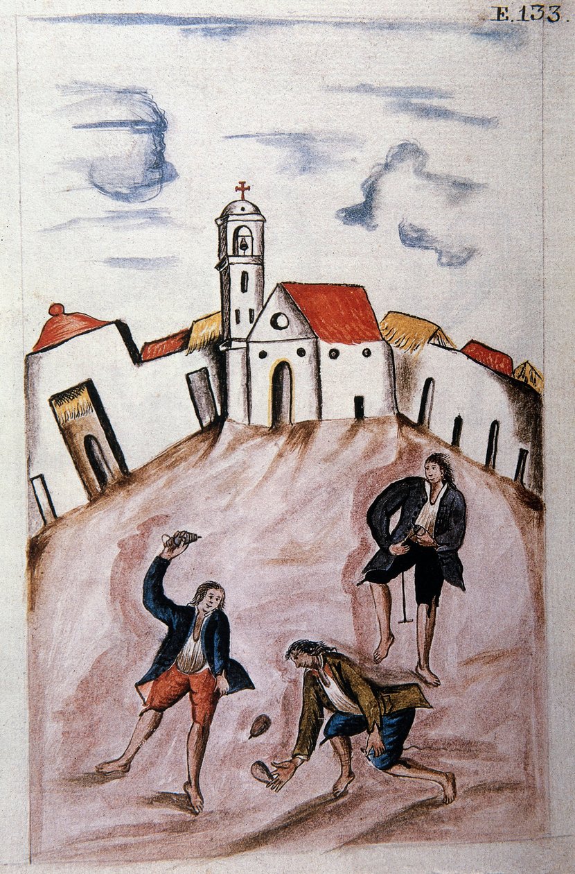 Unge indianere leger med en snurretop, fra bogen "Trujillo del Peru" eller "Codex Martinez Companion", af Baltazar Martinez Companion og Bujanda, biskop af Trujillo (1782-1785) af Unknown artist